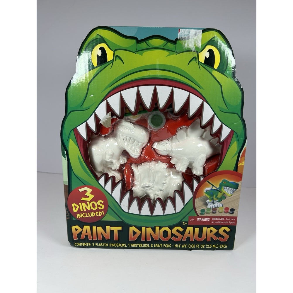 Tara Toy Paint Dinosaurs 3 Plaster Dinos 1 Paintbrush & 6 Paint Pods Set